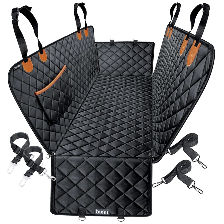 Husa Bancheta Auto pentru Transport Animale, Catei si Pisici, HUGG, Impermeabila si Antiaderenta, Universala, Negru
