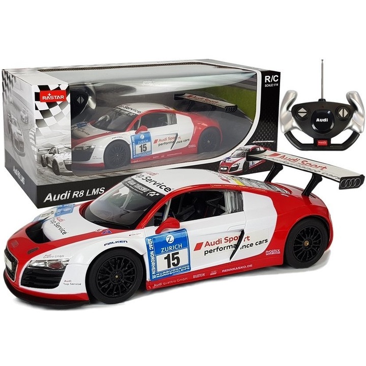 Vehicul Auto R/C Audi R8 cu telecomanda, LeanToys, Plastic, 6 ani+, Rosu