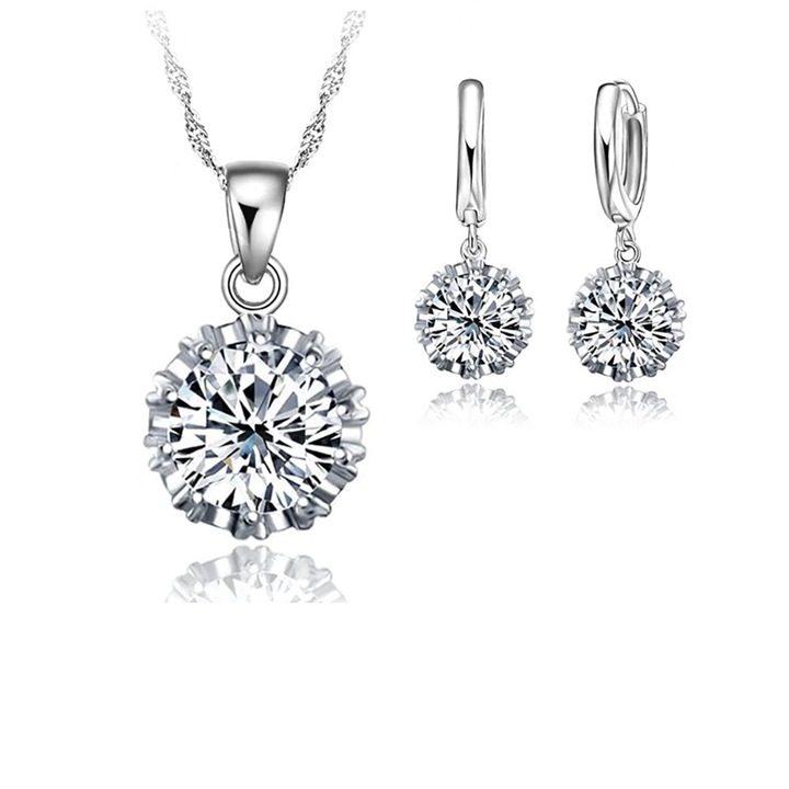 Комплект колие и обеци Olimon MDM с цирконий и сребърно покритие, Сребрист