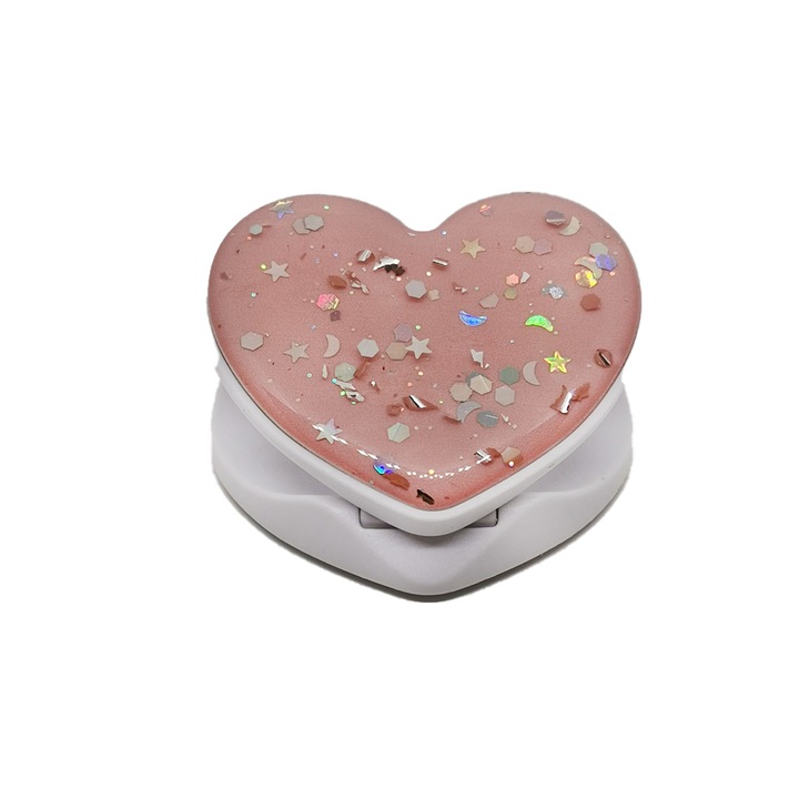 Suport Stand Adeziv Pop Holder, Glitter Heart, G-Tech, pentru Telefon, Roz Pudra