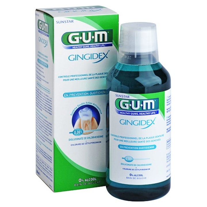 Вода за уста GUM Gingidex, Против възпаление на венците, Хлорхексидин 0,06%, 300 мл