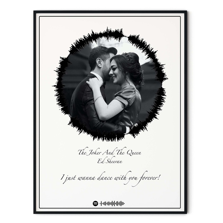 Tablou personalizat cu rama, Spotify cu melodia voastra, Intaglio, alb negru, print pe hartie foto Fine Art 50 cm 70 cm