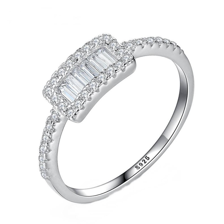 Inel din Argint cu cristale Zirconiu, placat cu Rodiu, Precious