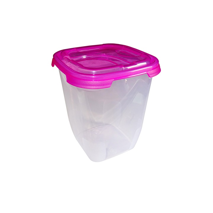 Cutie alimente frigo Natalia, 0.8 litri, transparenta, capac roz