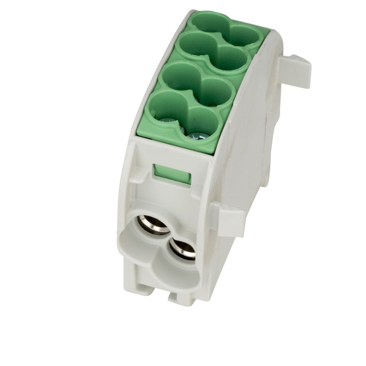 Clema de derivatie Cu-Al, 25mmp, 1p izolata-verde, 4 borne de conexiune