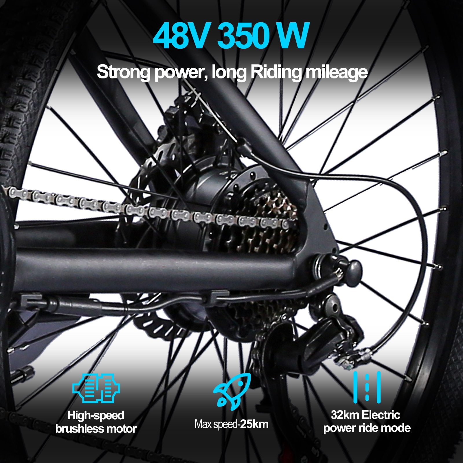 Bicicleta electrica Onesport, Cadru din aluminiu, Motor 250 W, 21 viteze, 25 km/h, Baterie 48 V, 7.5 Ah, 26 Negru - eMAG.ro