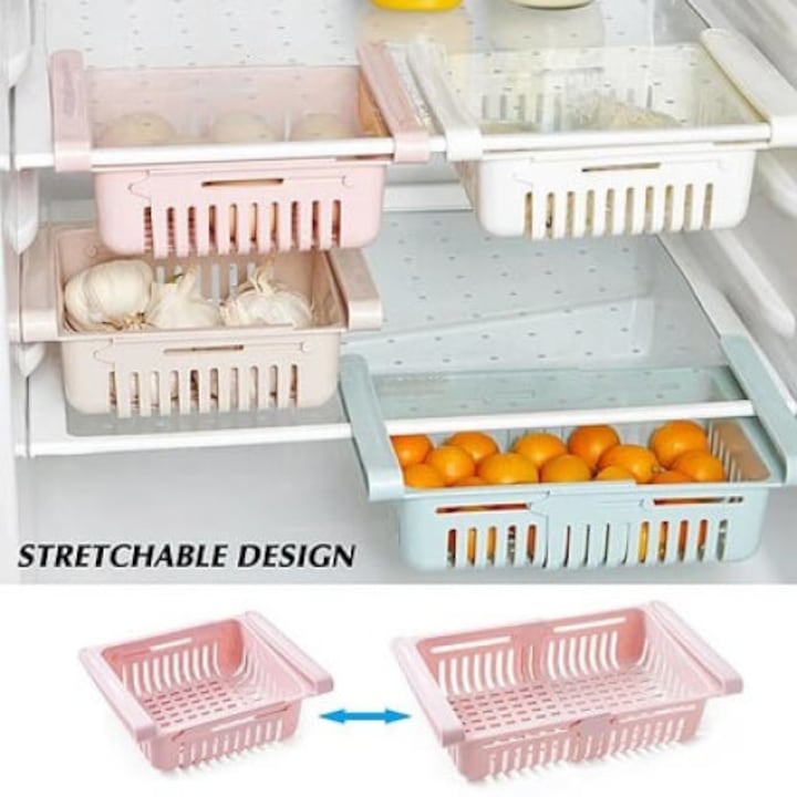 Set 4 sertare reglabil, organizator frigider, multicolor, 20 cm - 28 cm