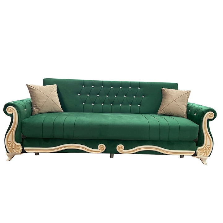 Canapea extensibila imperial 225x110cm, home-global cu lada de depozitare verde smarald