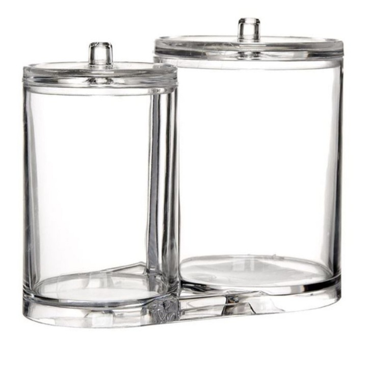 Set cutii depozitare dischete/betisoare/buretei, transparent, acril, 8,5 x 12 cm, 6,5 x 10,5 cm