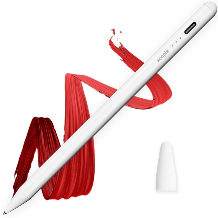 Stylus Pen Universal, Zoopie, pentru tableta iPad 2010-2017, Android, Windows, Telefon, Varf Cupru, Magnetic, USB-C, Alb