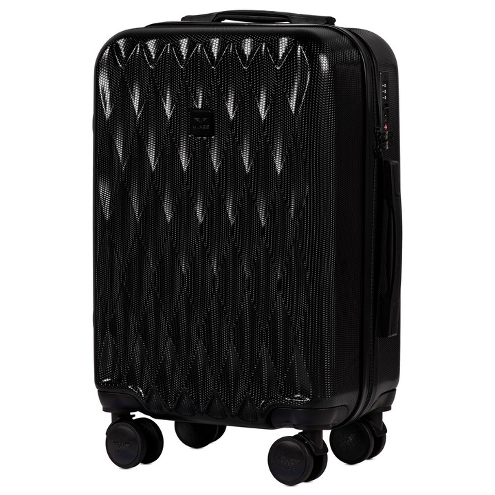 Куфар Wings PC 190, за ръчен багаж, Поликарбонат, С 4 колела, 55 см, Черен