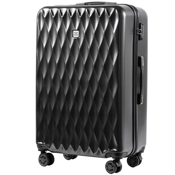 Куфар Wings PC 190, за ръчен багаж, Поликарбонат, С 4 колела, 55 см, Aнтрацит