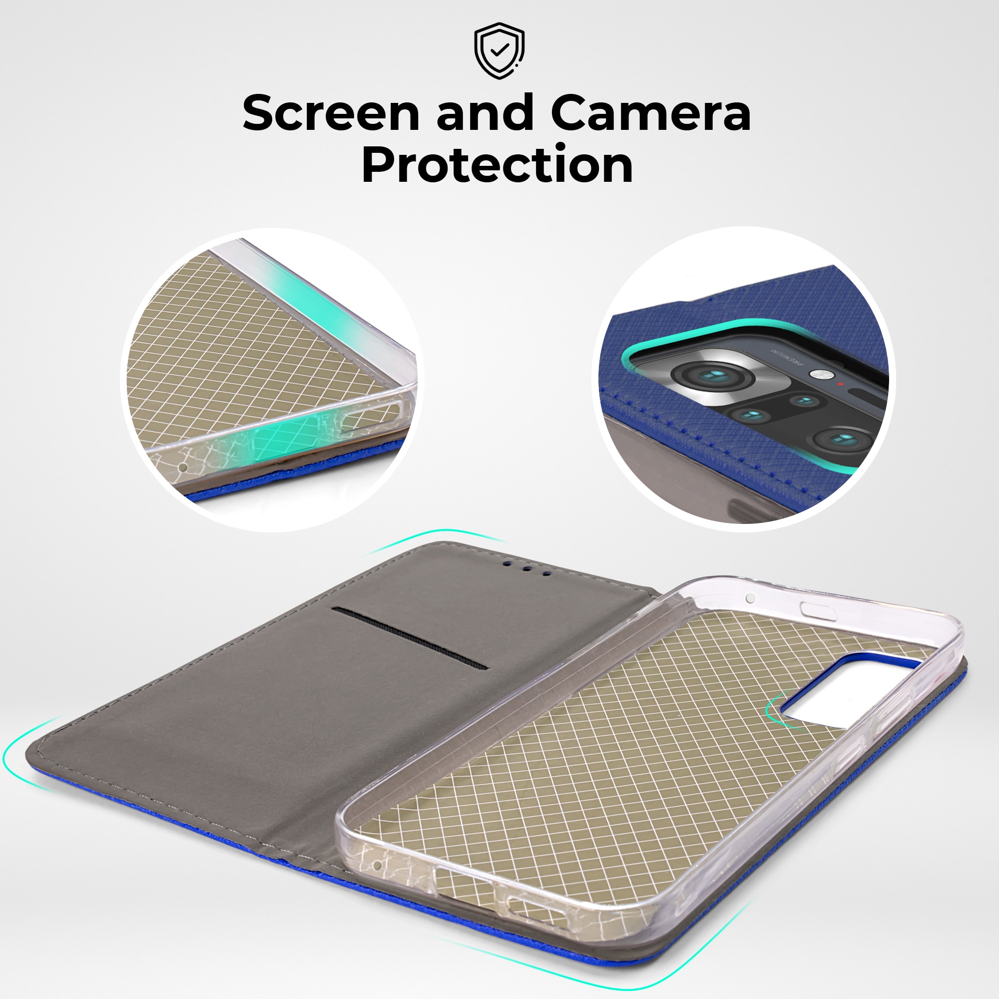 Husa pentru telefon, Moozy, Flip On, pentru Xiaomi Redmi Note 10 Pro, Xiaomi Redmi Note 10 Pro Max, Albastru inchis, Piele ecologica