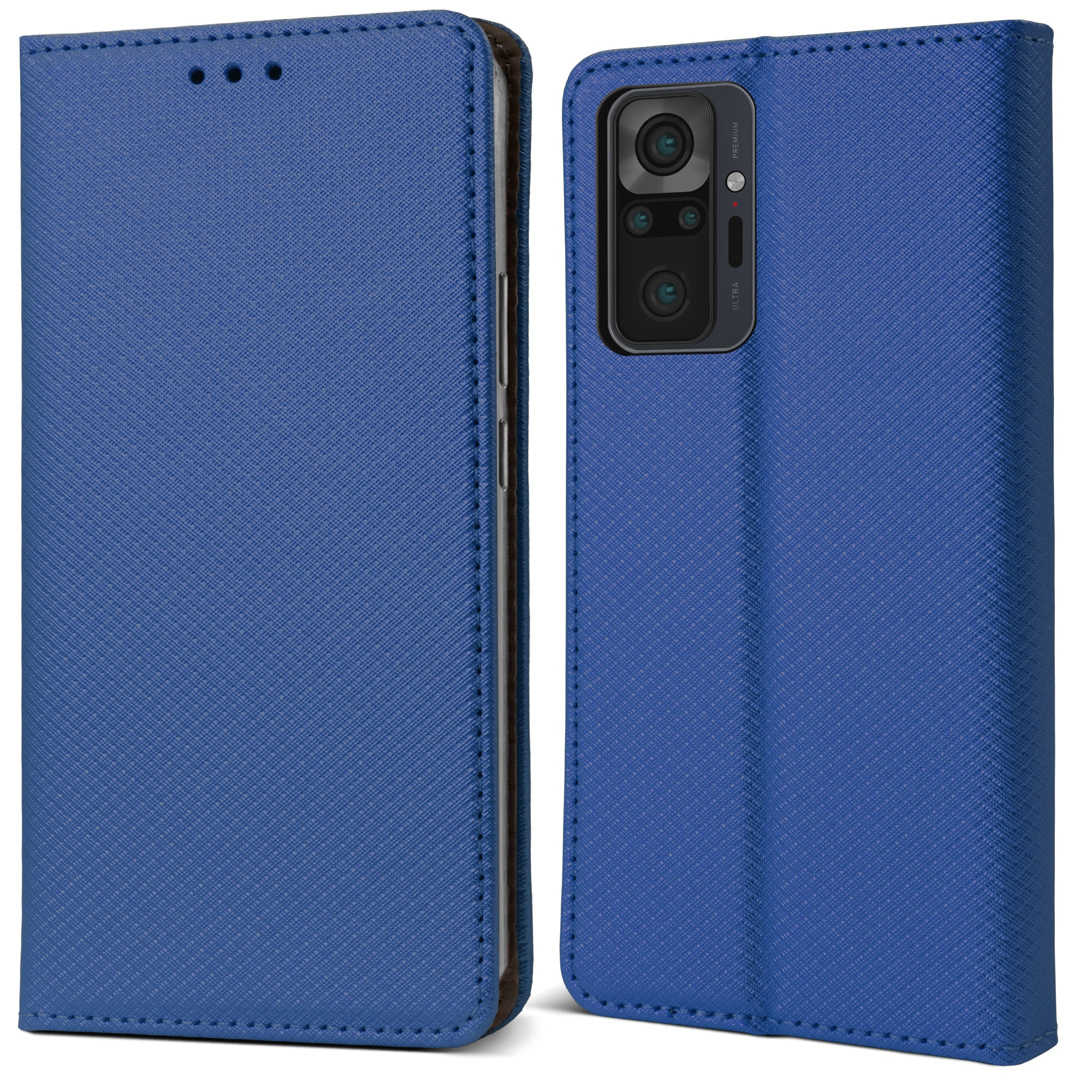 Husa pentru telefon, Moozy, Flip On, pentru Xiaomi Redmi Note 10 Pro, Xiaomi Redmi Note 10 Pro Max, Albastru inchis, Piele ecologica