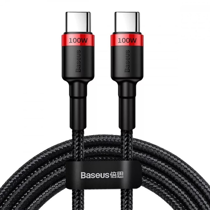 Baseus Cafule USB-C – USB-C kábel, QC 3.0, PD 2.0, 100 W, 5A, 2 m, piros, fekete