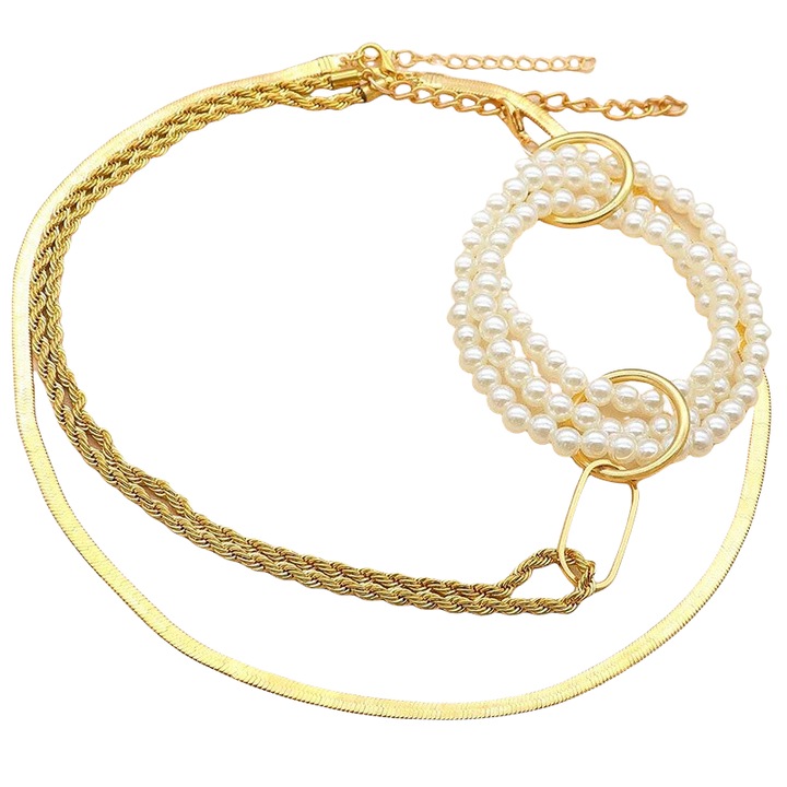 Set 2 coliere, aurii, cu perle, Lydia C26, Pursehuit