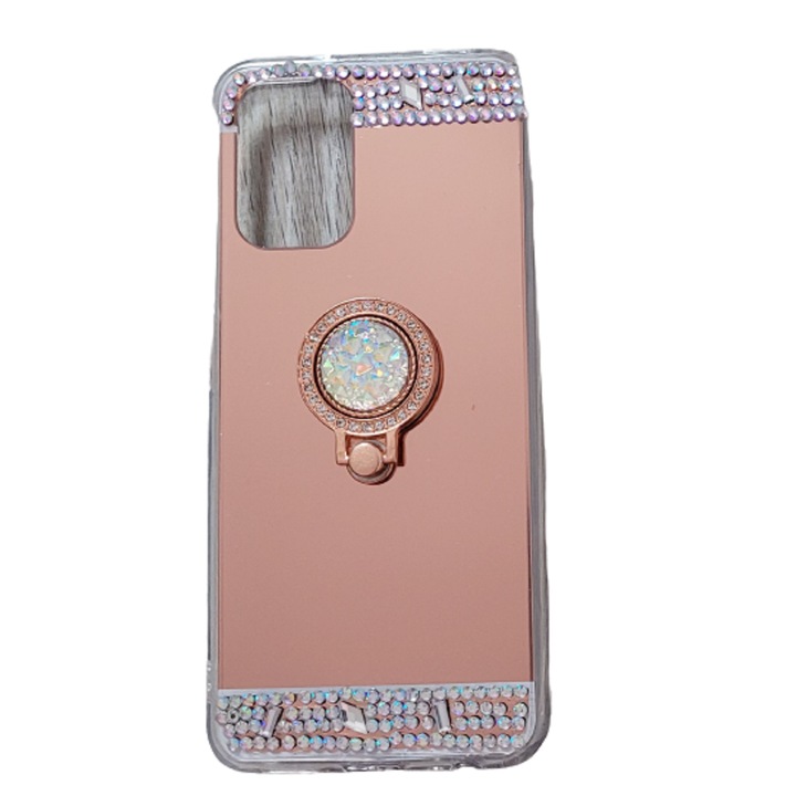 Husa oglinda pietricele cu inel compatibila cu Xiaomi Redmi Note 10 4G Roz