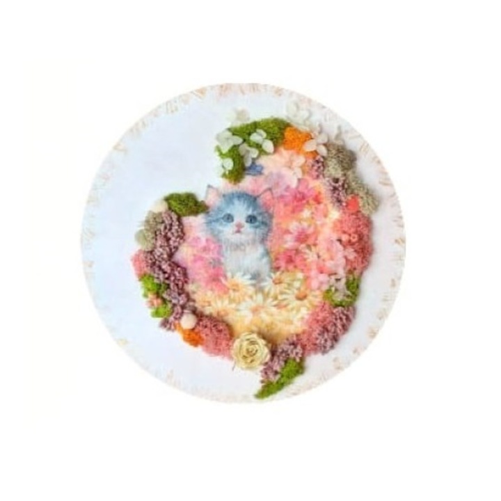 Tablou cu licheni, flori criogenate si flori uscate, pictat manual, 30 cm