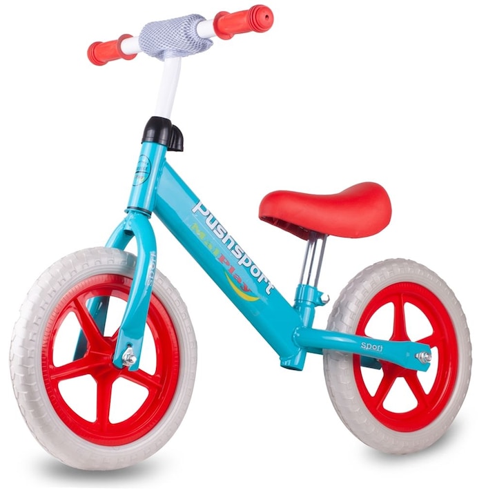 Bicicleta de echilibru copii fara pedale 12 inch Malplay, reglabila, albastru/rosu