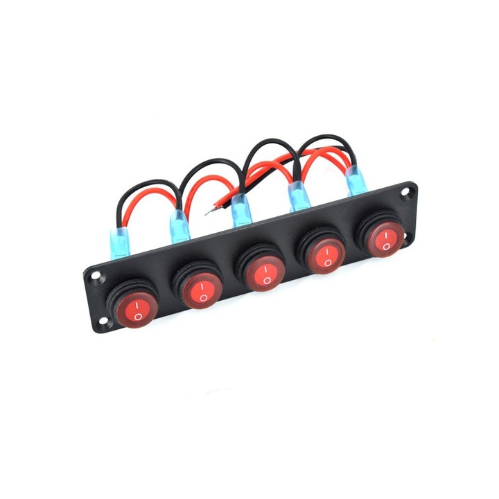 Panou butoane auto cu 5 intrerupatoare rotunde 12V 20A