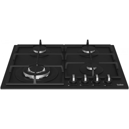Plita incorporabila Beko HIYG64225SBO, Gaz, 4 arzatoare, Wok, Gratar din fonta, 60 cm, Negru