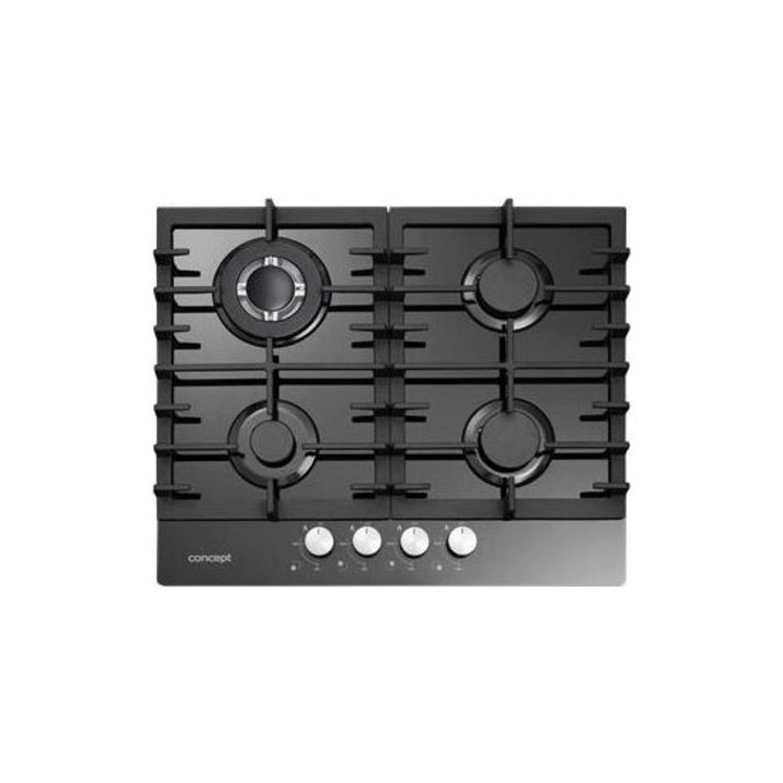Вграден котлон Concept PDV7260BC, Газ, 4 зони за готвене, 59 см, Черно стъкло
