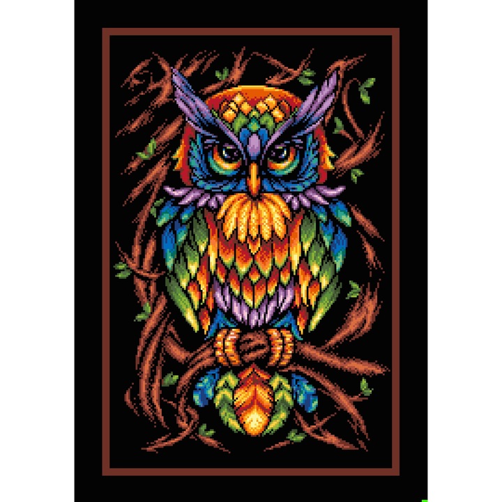 Goblen Bufnita curcubeu, Rogoblen, kit goblen cu diagrama color, fire mouline 19 x 27 cm