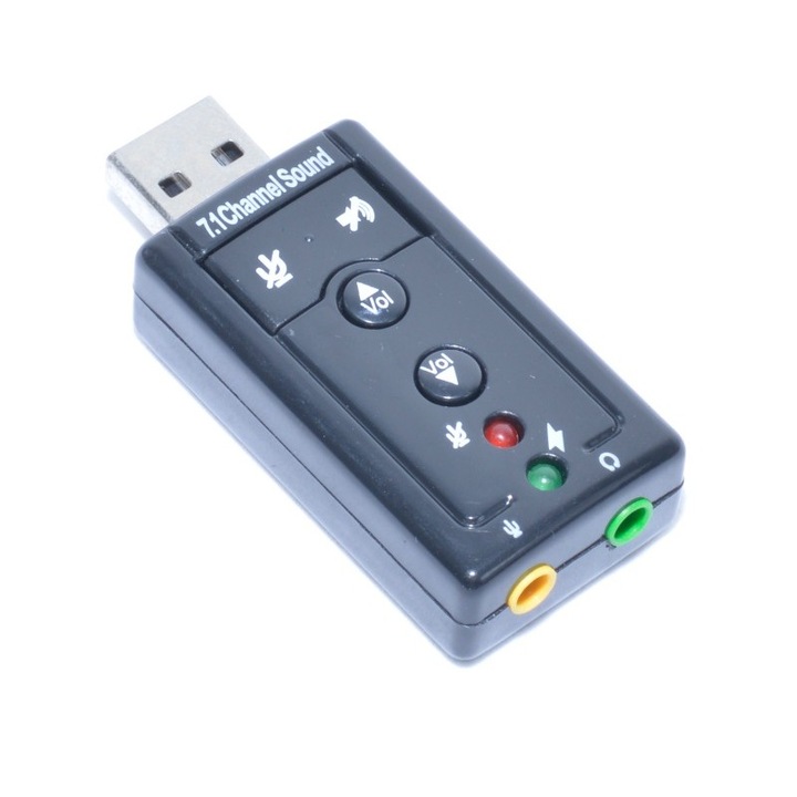 Placa de sunet Virtual 7.1 Channel cu interfata USB 2.0, 2 porturi Jack 3.5 mm, iesire 1 x jack 3.5mm-mama casti, intrare 1x Jack-mama microfon, Negru, AXT-BBL4407