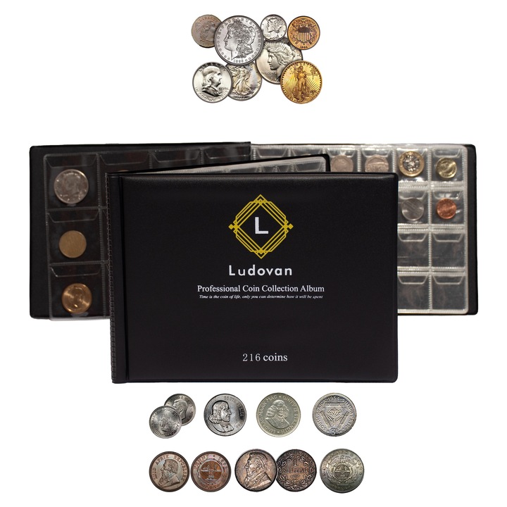 Album de monede, clasor de monede, 216 buzunare, doua dimensiuni