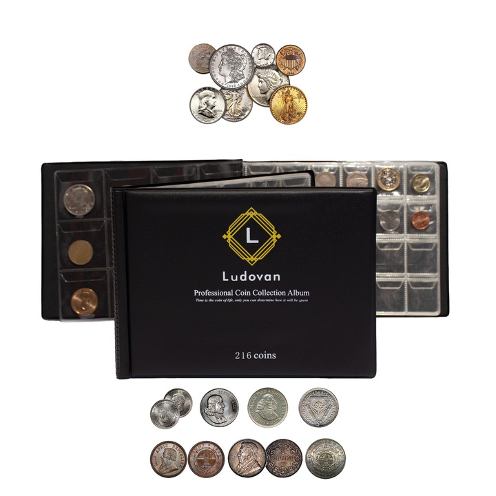 Album de monede, clasor de monede, 216 buzunare, doua dimensiuni