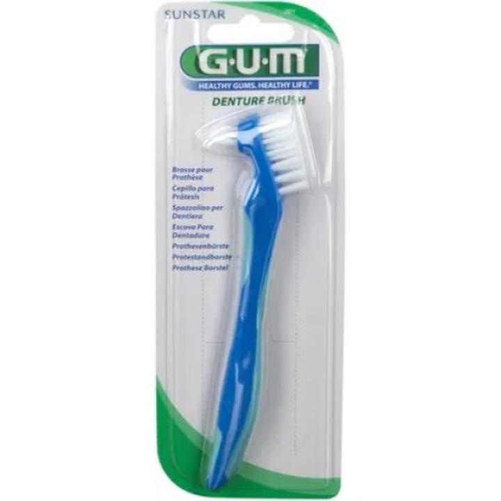 Perie pentru curatarea protezei dentare, GUM Denture Brush, albastra