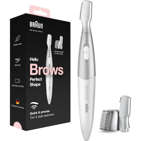 Trimmer de precizie pentru sprancene Braun FG1106, incarcare pe baterie, Alb/Argintiu