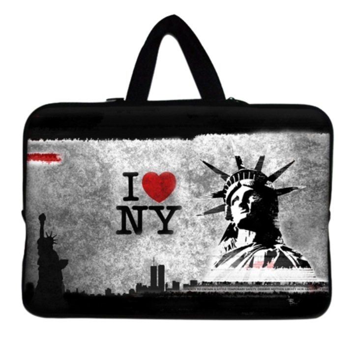 Geanta laptop 1 Love NY, Neopren, 12.1'', Maner ascuns, 31.5x23.5 cm, Multicolor