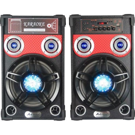Set 2 Boxe Active Profesionale, Ailiang UF-DC398, Functie Bluetooth, SD Card, USB, lumini, Control Volum/Bass/Treble, Negre cu Rosu