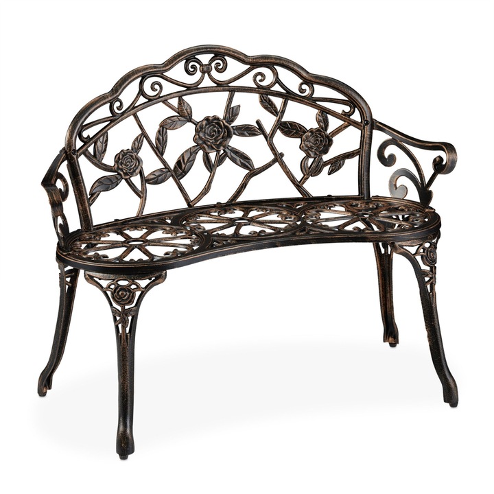 Ретро градинска пейка, 2 души, капацитет 200 кг, 78 см x 99 см x 52 см, бронз, Relaxdays