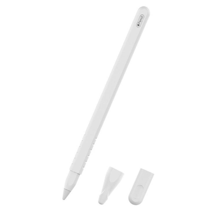 Husa Silicone Overlay compatibila cu Apple Pencil 2 White