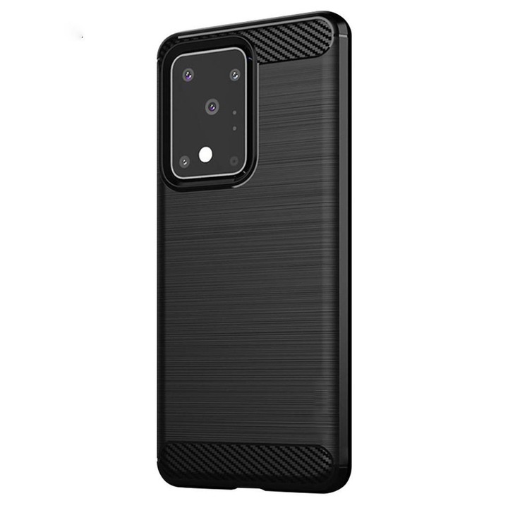 Силиконов калъф за Samsung Galaxy S20 Ultra, TPU Ultra Protect Slim Anti-Shock, Carbon Fiber, черен