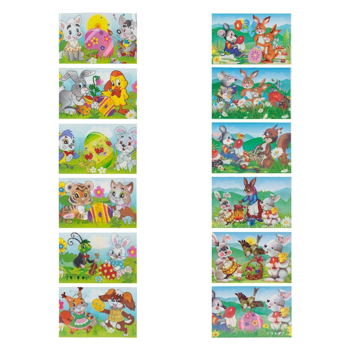 Set 12 abtibilduri termice folie pentru oua de paste Shopiens® cu model animale si oua