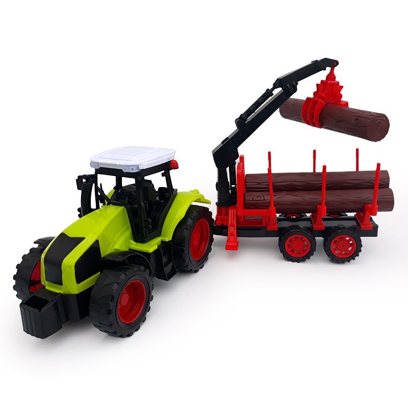 Huge Pounding Oxide Tractor din plastic cu remorca si macara, cu busteni, 40x13cm - eMAG.ro