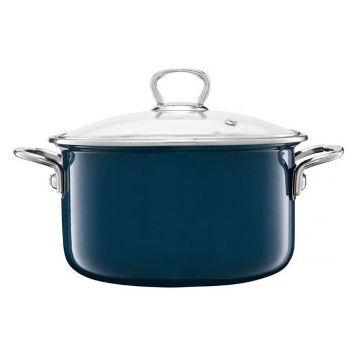 Oala email Emalia Olkusz cu capac 22 cm 3.6L turcoaz Optimum