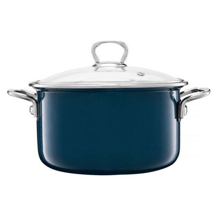 Oala email Emalia Olkusz cu capac 24 cm 4.8L turcoaz Optimum