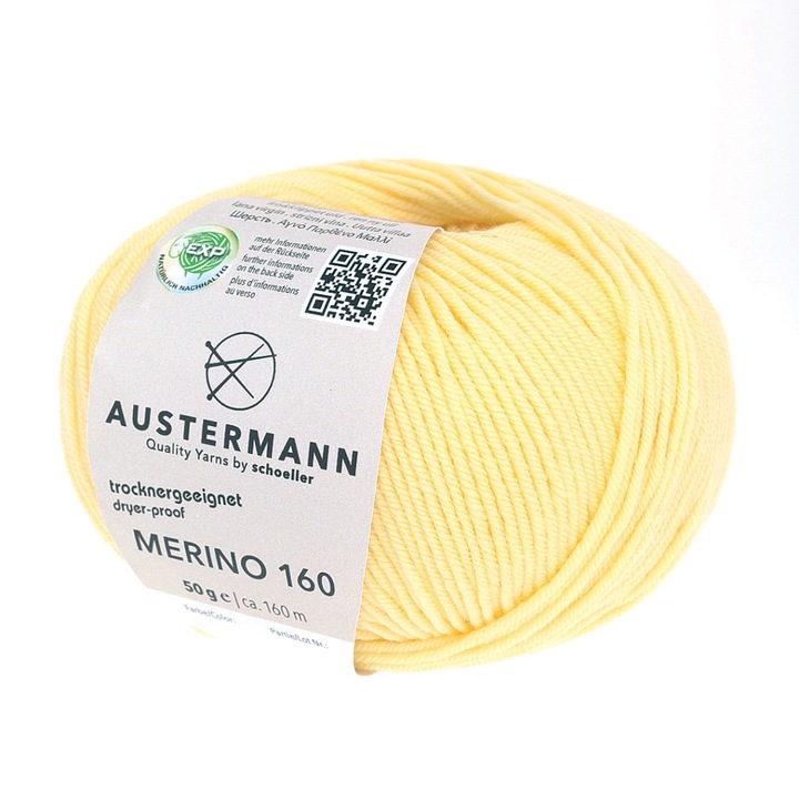 Fir lana 100% Austermann Merino 160 m de tricotat si crosetat, Galben Pal