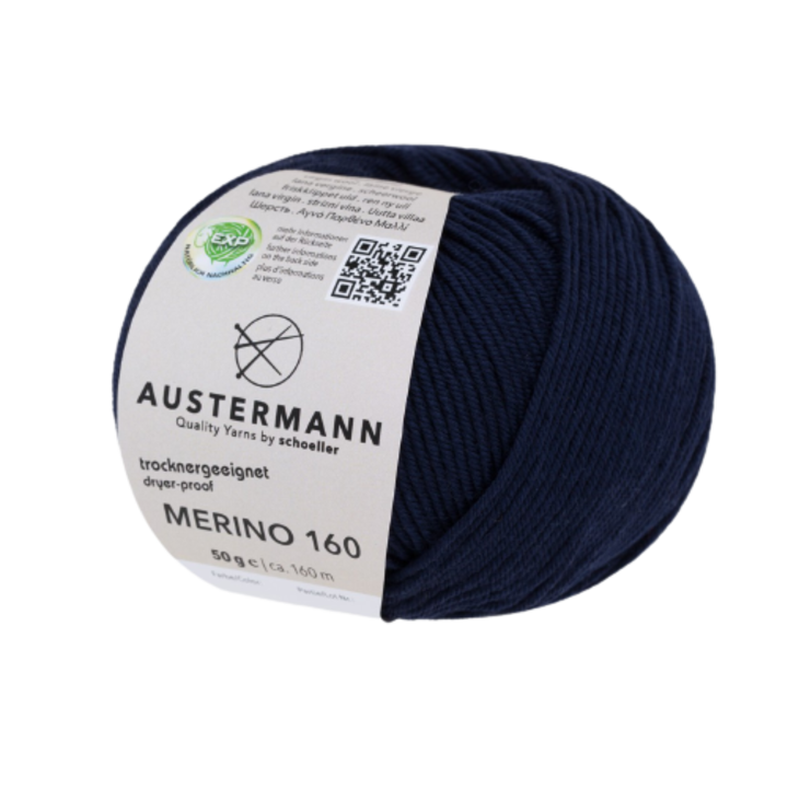 Fir lana 100% Austermann Merino 160 m de tricotat si crosetat, albastru navy