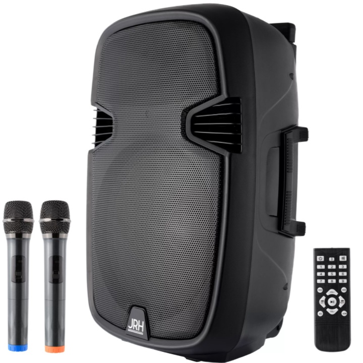 Boxa Portabila Bluetooth, JRH, 15 inch mh pro, 2200 W PMPO, 2x microphone bluetooth, telecomanda, USB, Micro SD, radio FM, Aux