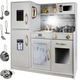 Set Bucatarie pentru Copii din Lemn Natural, FrenchCuisine, KinderVibe, Spot LED, Elemente Detasabile, Set Ustensile, Cuptor cu Butoane, Telefon, Plita, Microunde, Chiuveta, 80.5 CM Inaltime, Alb/Auriu