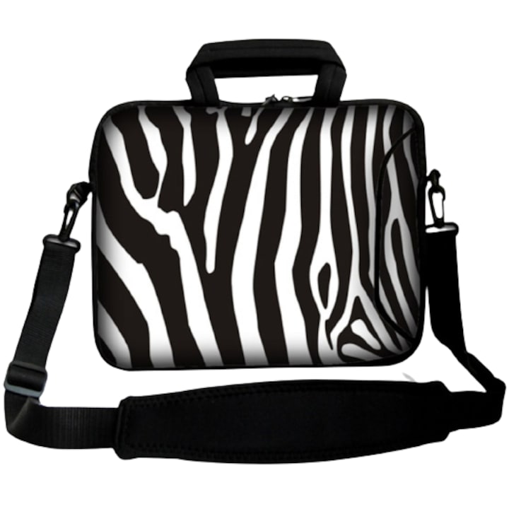 Geanta laptop Zebra, Neopren, 10.2'', Curea detasabila, 29x21.5x1.5 cm, Negru/Alb