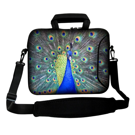 Geanta laptop Paun, Neopren, 10.2'', Curea detasabila, 29x21.5x1.5 cm, Multicolor
