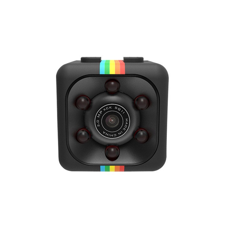 Camera Aziao Mini de Supraveghere / Spionaj Rainbow, Usor de Ascuns, FullHD, Detectare Miscare, 200mAh 60 min, Stand si Clema, Negru