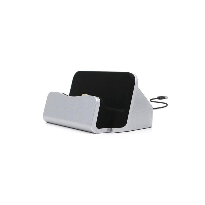 Dock pentru incarcare Micro USB, inclusiv cablu dock cu iesire USB, in varianta SILVER