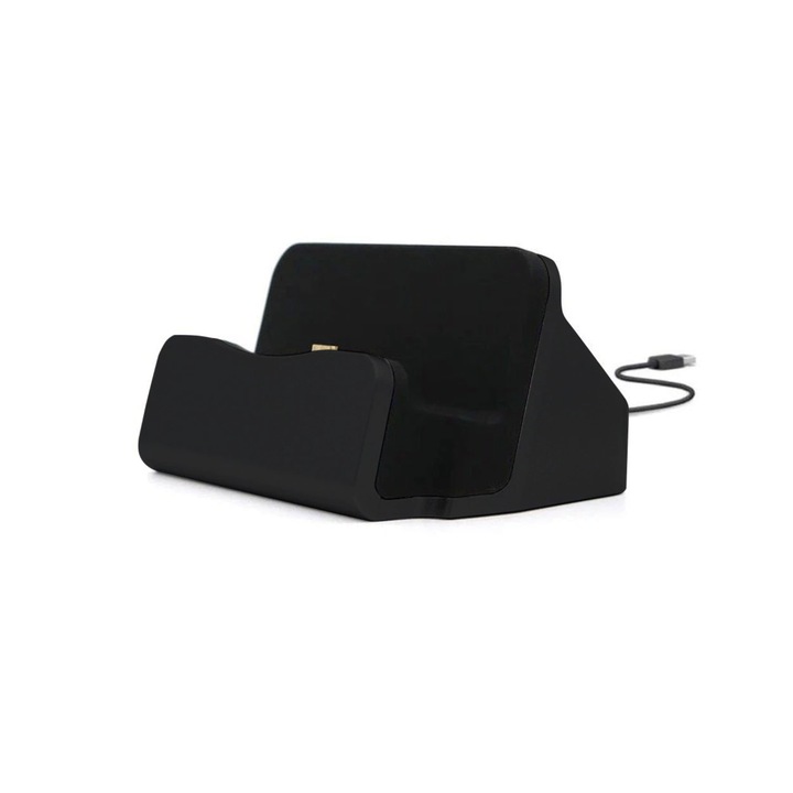 Dock de incarcare Micro USB cu cablu si port USB integrat, negru